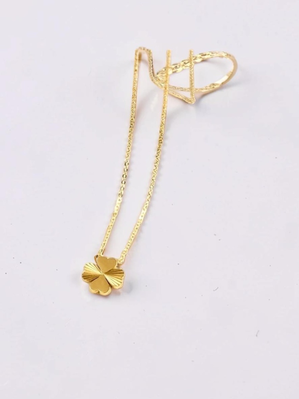 Gold Tone Heart Clover Pendant Necklace - Picture 4 of 4